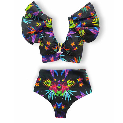 New Sexy Brazilian Bikini Set Ruffle Swimwear Women Push Up Swimsuit High Waist Print Floral Bathing Suit Biquini Female
