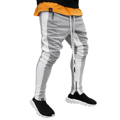 Mens Training Pants Plaid GYM Track Sweatpants Grey Joggers Breathable Stripe Fitness Male Running Sport Trousers Zipper Pockets