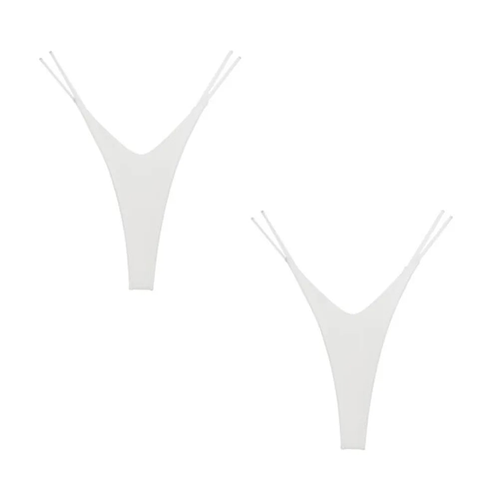 2PCS Sexy High Cut Double-layer Cotton Thong Women's Bikini Bottom Brief G-string Underwear with Elastic Thin Double Belt