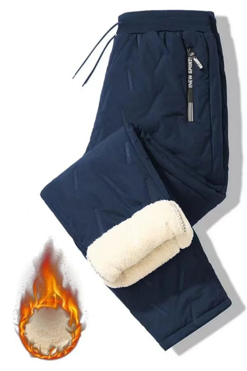 European size thick cotton pants with cashmere for men's cold and casual wear, ultrasonic cotton pants available in multiple col