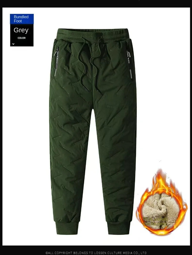 European size thick cotton pants with cashmere for men's cold and casual wear, ultrasonic cotton pants available in multiple col