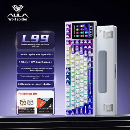New AULA L99 Wireless 3-mode Keyboard Screen Display Gaming Mechanical Keyboard Touch Office Gaming PC Gaming Dedicated Keyboard