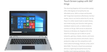 14.1 NCH Notebook Ultrabook 4GB RAM 6GB ROM Touch Screen 360° Laptop PC Windows 10 Pro  Intel Pentium 4G LTE 1920 x 1080 IPS