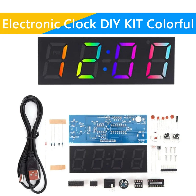 Electronic Clock DIY KIT LED Microcontroller Kit Digital Clock Time Light Control Temperature Thermometer Diy Electronic Kit