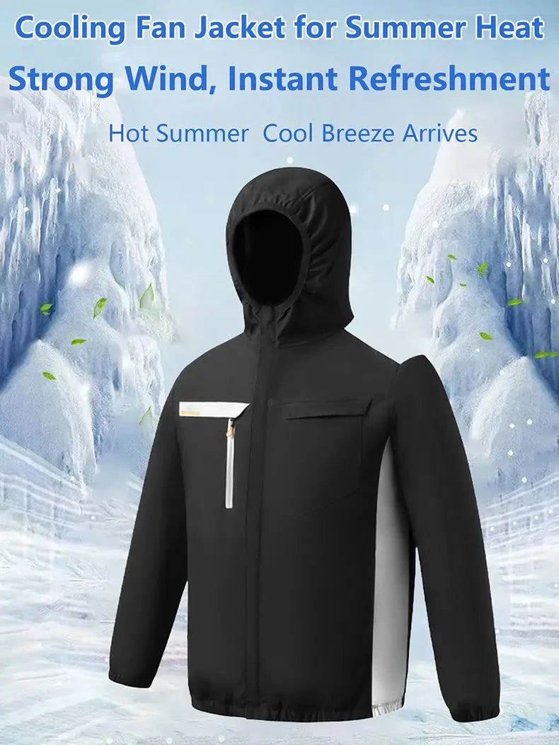 Summer Cooling Jacket Men Hooded Fan Jacket Heat Resistant Fan Air Conditioner Clothes Breathable Outdoor Fishing Fan Workwear