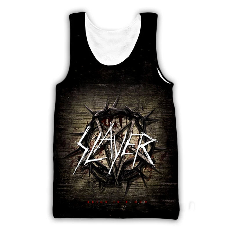 Slayer Rock Band 3D Print Tank Tops Men's Women Streetwear Hip Hop Oversized Fitness Gym Vest Sport Sleeveless Tops Men Clothing