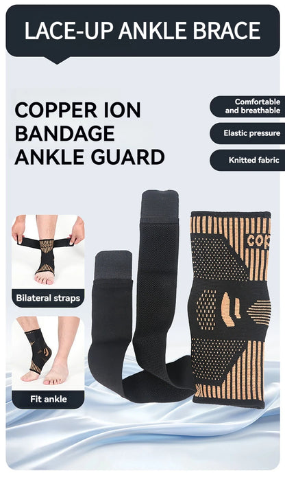 1Pcs Copper Ion Ankle Brace Adjustable Knitted Ankle Brace Compression Strap Fitness Cycling Running Copper Fiber Ankle Brace