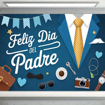 Spanish Happy Father's Day Decor Background I Love Dad Black Suit Tie Family Party Banner Photography Backdrop Supplies Props
