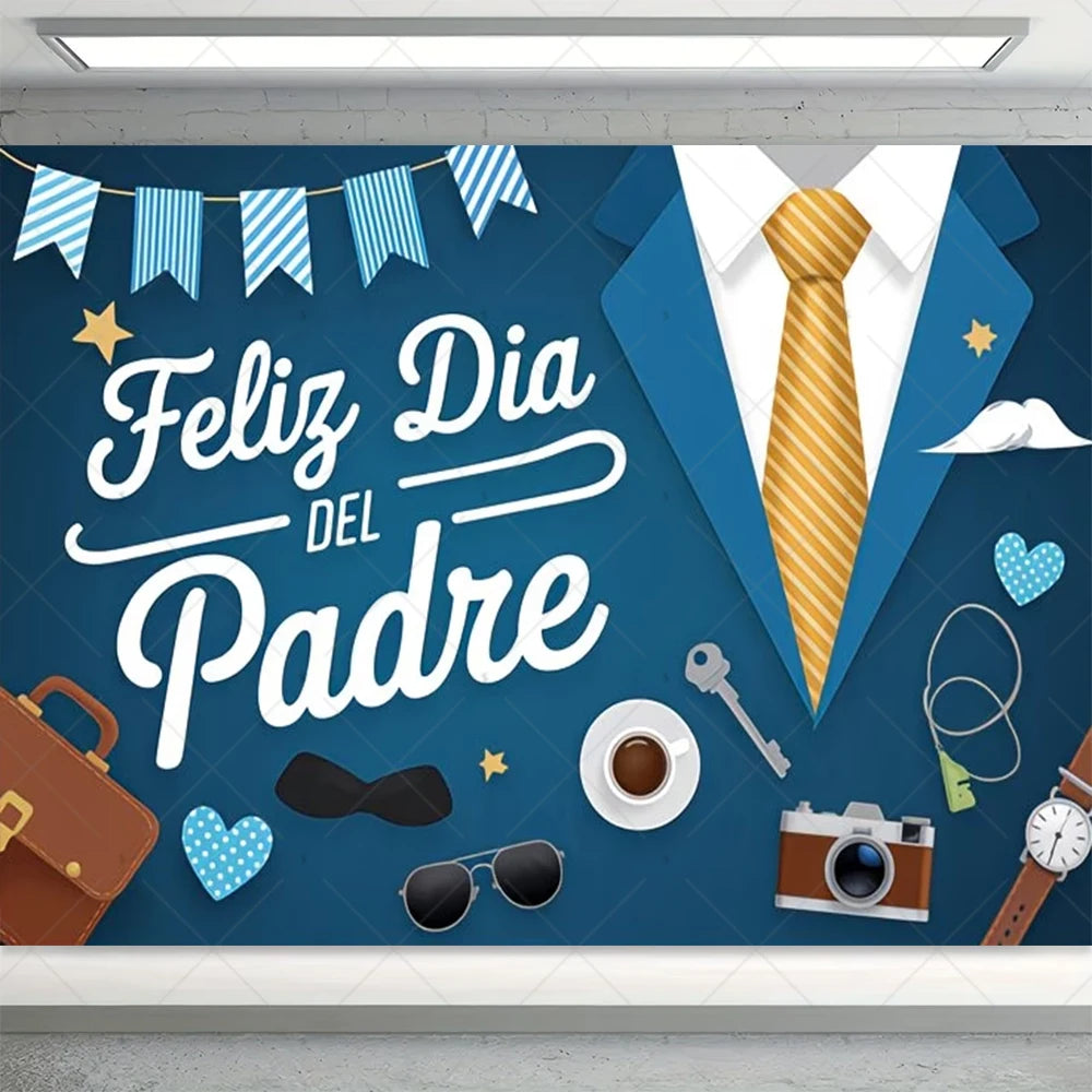 Spanish Happy Father's Day Decor Background I Love Dad Black Suit Tie Family Party Banner Photography Backdrop Supplies Props