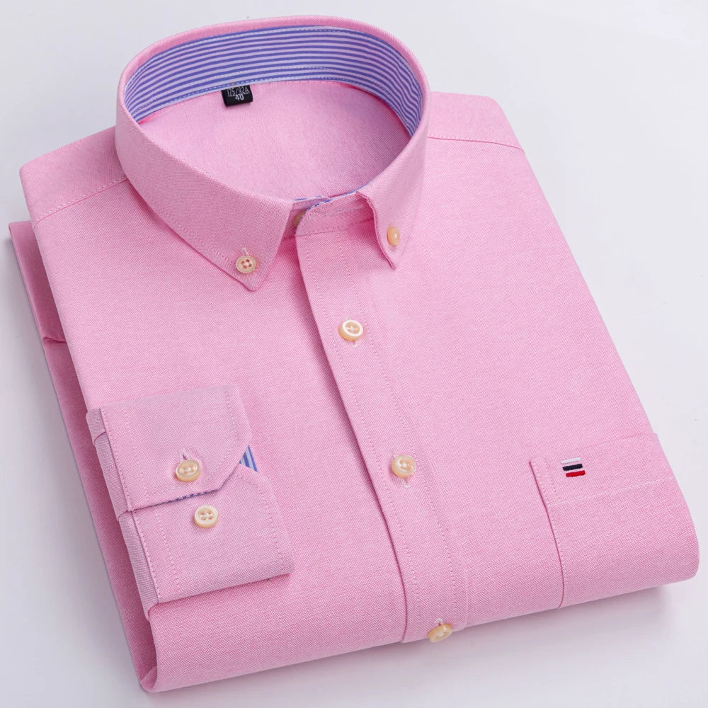 Men's Oxford Long Sleeve Shirt 100% Cotton Wrinkle Resistant & Breathable, Solid Plaid Striped Comfort Casual Button-down Shirts