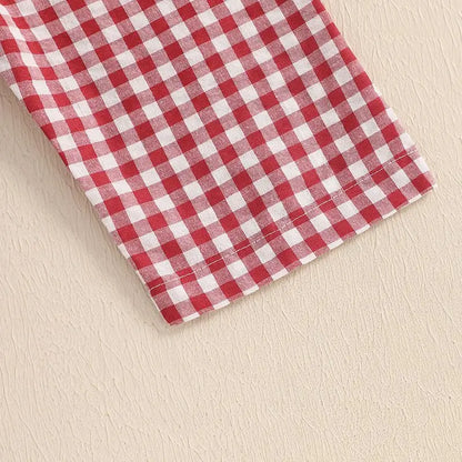 2025 Baby Girl Clothes Girl Cotton Overalls Ruffle Sleeve Strappy Gingham Checkered Romper Casual Loose Pants Outfit 0-4Y