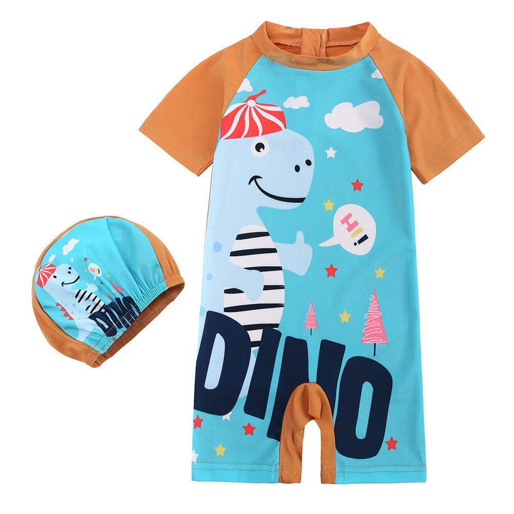 2025 Toddler Children Swimwear Suit Print UV Kids Boys Girls Summer Beach Clothes 2Pcs Cap+Bathing Swimming Diving Swimsuit