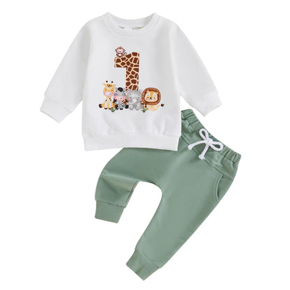 Animal Print First Birthday Outfit – Sweatshirt & Pants Set
