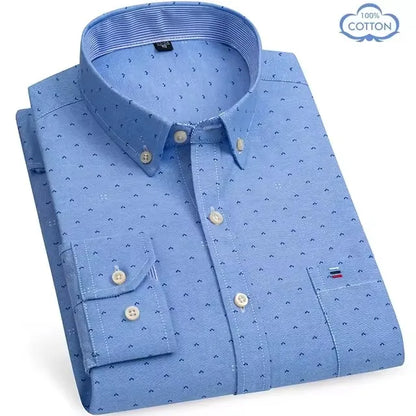 100% Pure Cotton Oxford Shirts for Men Long Sleeve Plaid Shirt Striped Male Business Checked Red Shirt Mans Designer Clothes 7XL