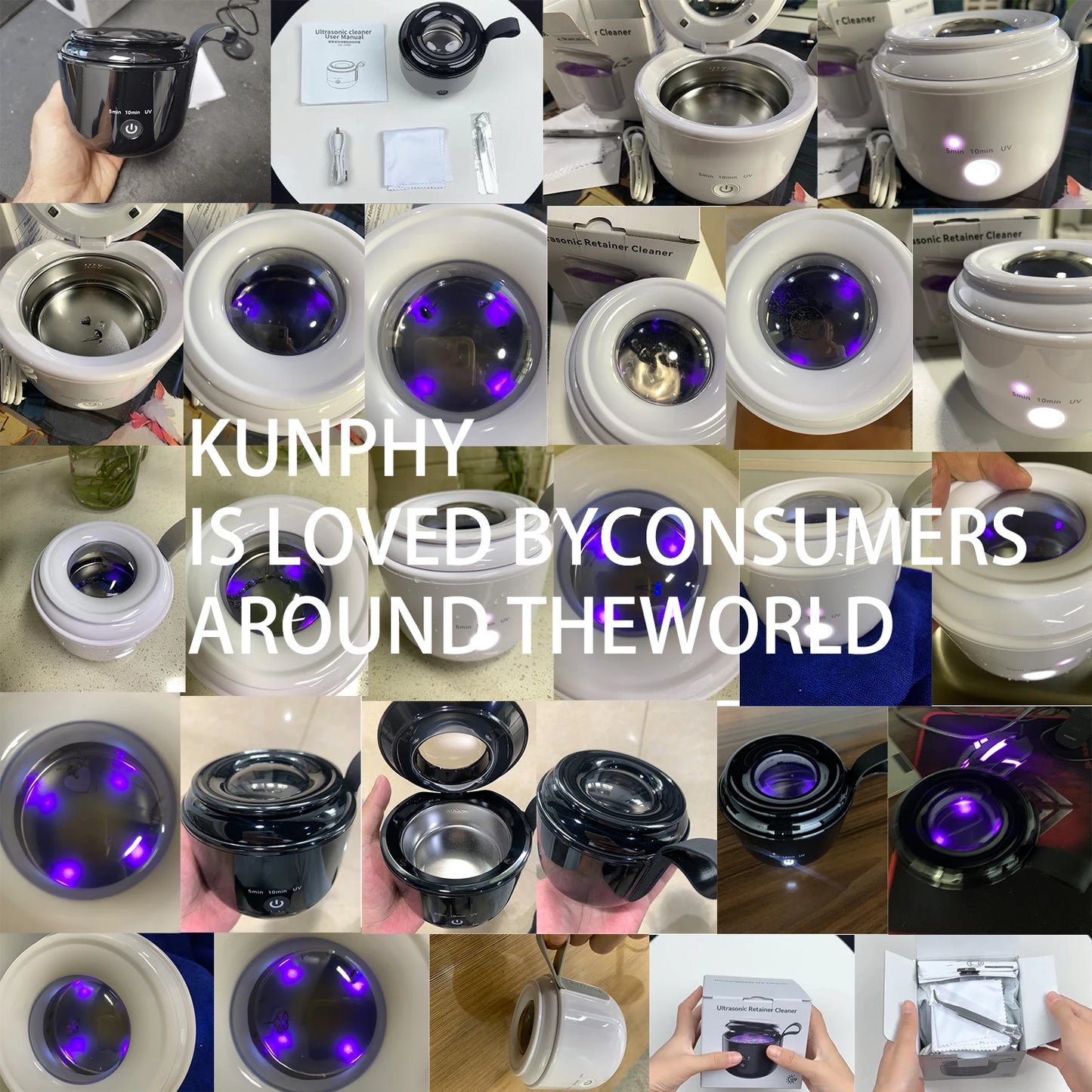 KUNPHY Dental Pod Ultrasonic Retainer Cleaner Machine 200ML with UV 3 Modes for Aligner Nightguard Mouth Guard Oral Dental Care