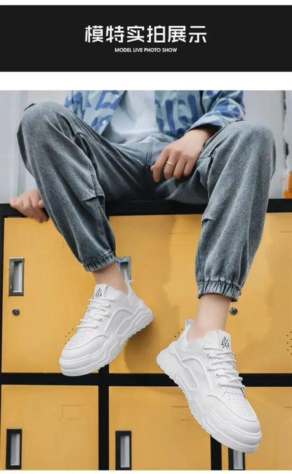 Sneakers for Men High Quality Leather Casual Shoes Thick-soled Vulcanized Shoes Lace Up Platform Tennis Shoes Chaussure Hommes