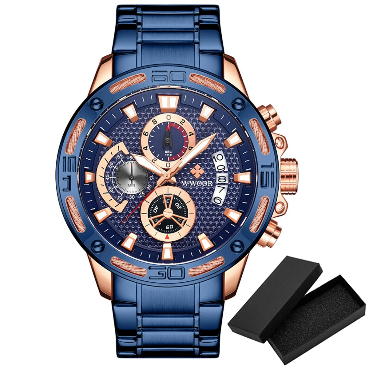 Fashion Men Watches Wwoor Top Brand Luxury Gold Full Stainless Steel Quartz Watch Waterproof Sport Chronograph Relogio Masculino