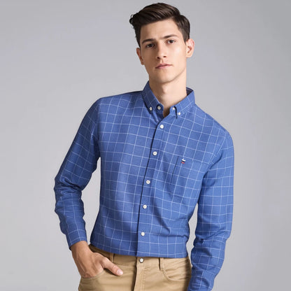 Men's Oxford Long Sleeve Shirt 100% Cotton Wrinkle Resistant & Breathable, Solid Plaid Striped Comfort Casual Button-down Shirts