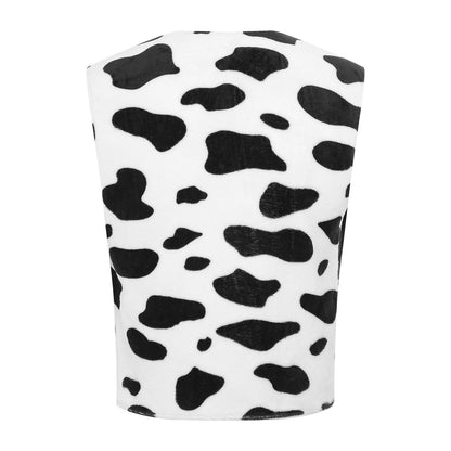 Men's Cow Print Vest Halloween Festival Cosplay Party Fancy Dress Up Sleeveless Open Front Waistcoat Vintage Hippie Costume Vest