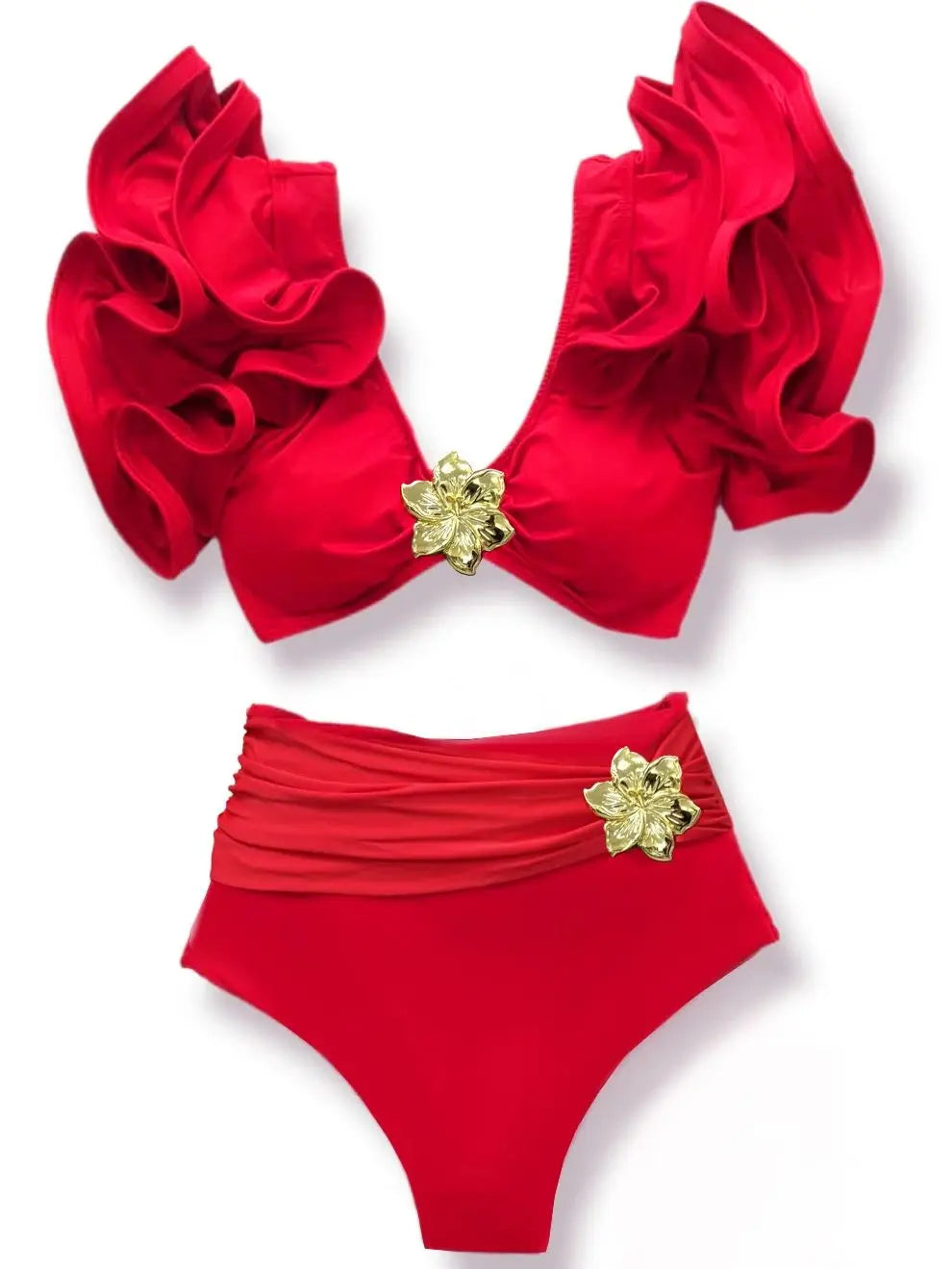New Sexy Brazilian Bikini Set Ruffle Swimwear Women Push Up Swimsuit High Waist Print Floral Bathing Suit Biquini Female