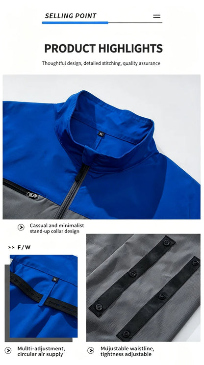 New men's smart cooling workwear with built-in fans, 360° circulating airflow, lightweight and breathable, suitable for hiking,