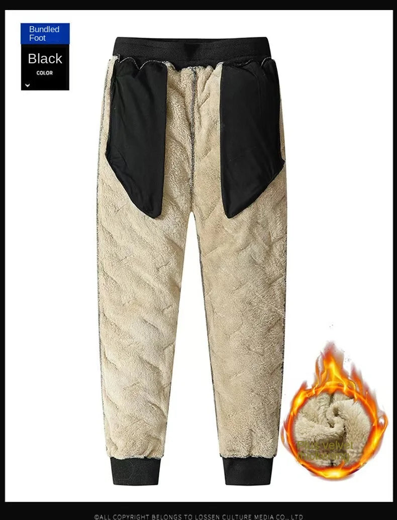 European size thick cotton pants with cashmere for men's cold and casual wear, ultrasonic cotton pants available in multiple col