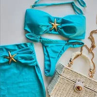 Three-Piece Swimsuit 2025 New Bikini Sexy Solid Color Split Women's Swimwear for Women