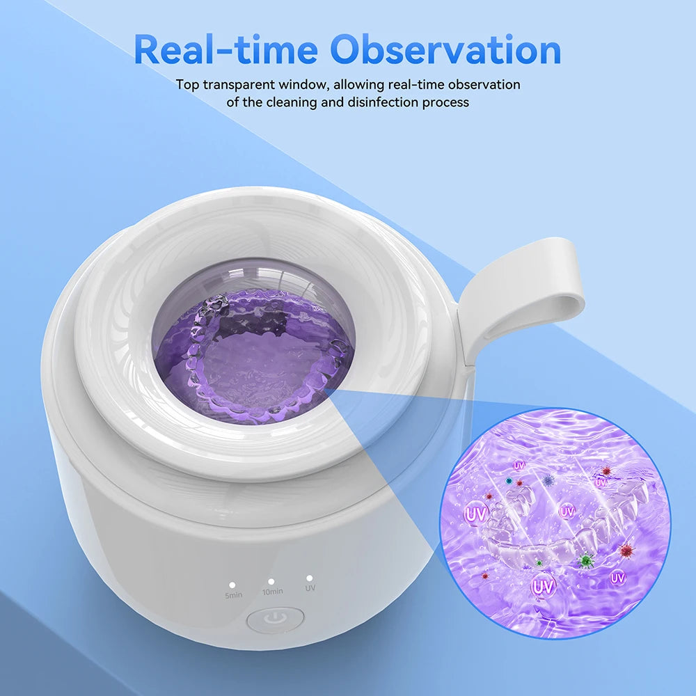 KUNPHY Dental Pod Ultrasonic Retainer Cleaner Machine 200ML with UV 3 Modes for Aligner Nightguard Mouth Guard Oral Dental Care