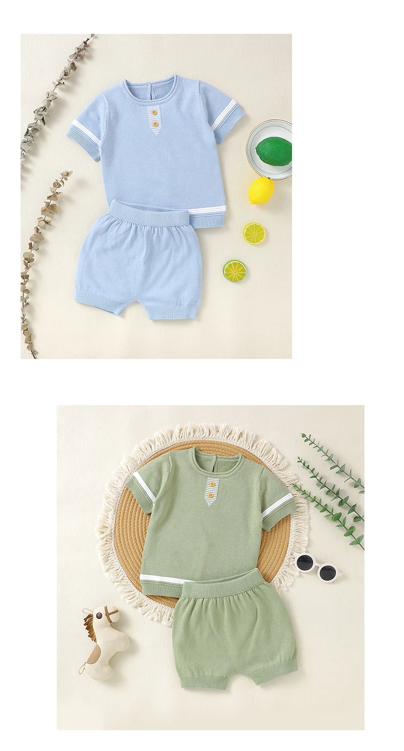 Baby Clothes Set Knitted Cotton Infant Tops +Pants Breathable Comfortable Newborn Boy Girl Pullover +Shorts Summer Fashion Solid