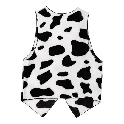 Men's Cow Print Vest Halloween Festival Cosplay Party Fancy Dress Up Sleeveless Open Front Waistcoat Vintage Hippie Costume Vest