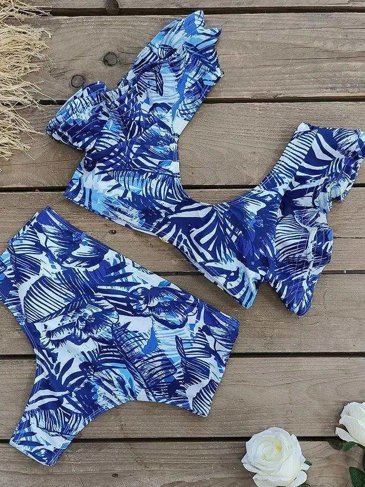 New Sexy Brazilian Bikini Set Ruffle Swimwear Women Push Up Swimsuit High Waist Print Floral Bathing Suit Biquini Female