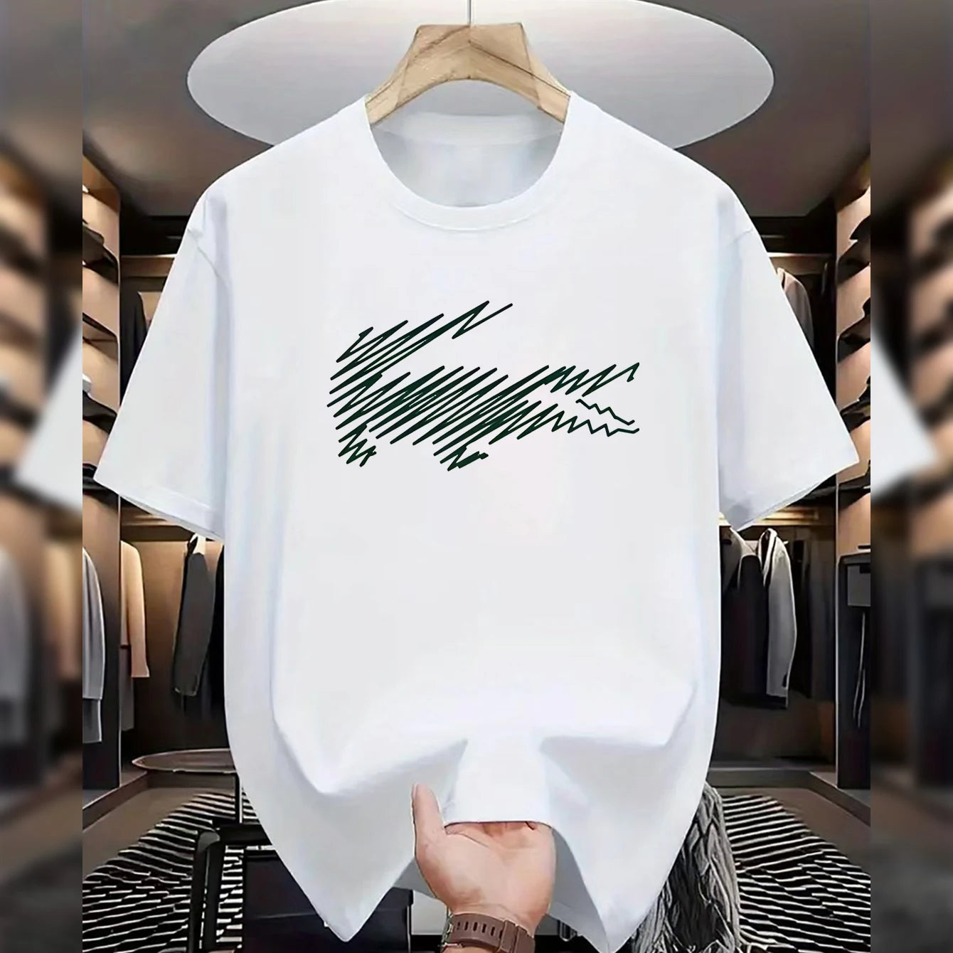 Summer men's casual loose pattern printed sports comfortable round neck short sleeved T-shirt top