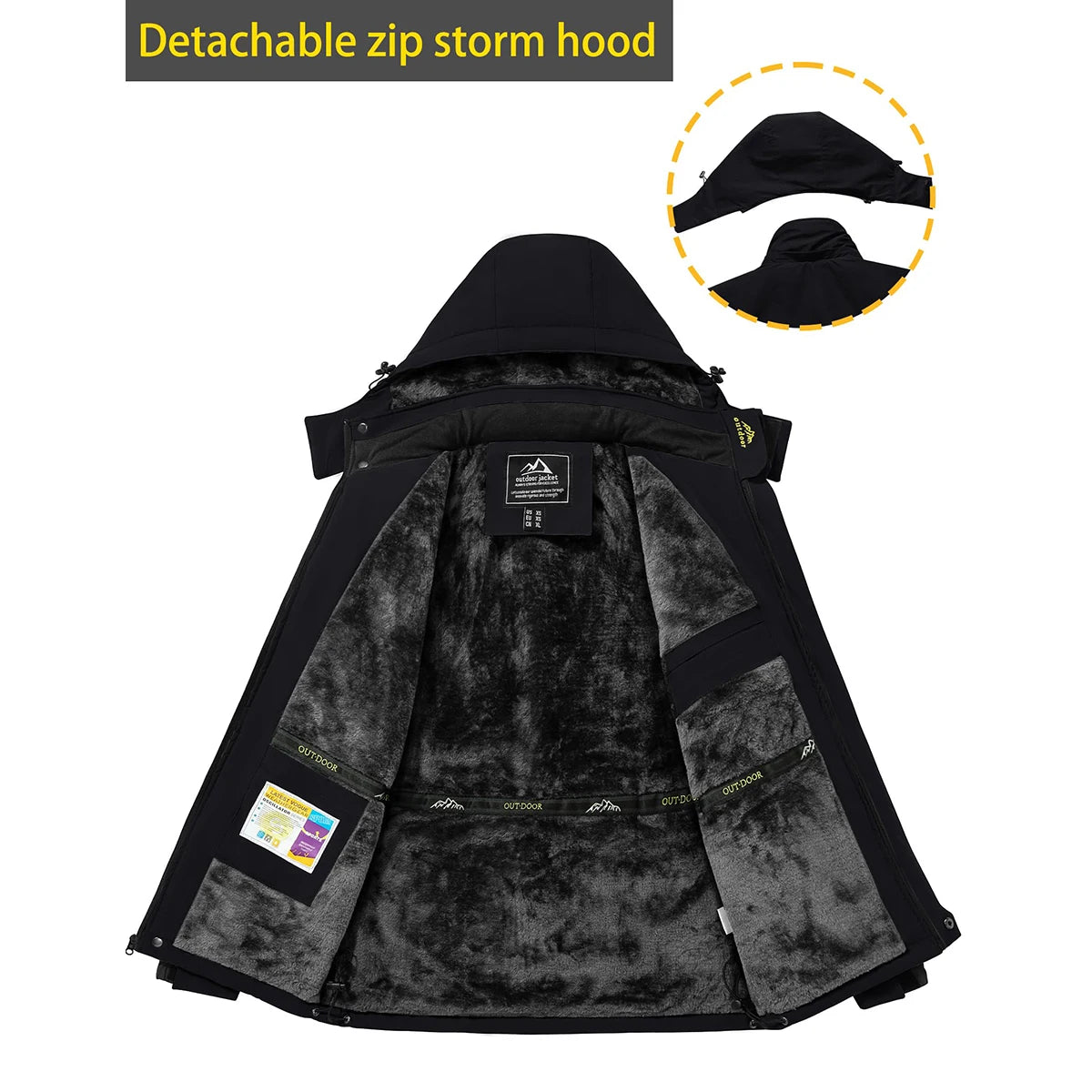 TACVASEN Men's Waterproof Ski Jacket Fleece Lining Warmth Parka Winter Snow Working Outdoors Hooded Coat Rain Shell Windbreaker
