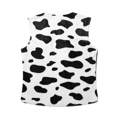 Men's Cow Print Vest Halloween Festival Cosplay Party Fancy Dress Up Sleeveless Open Front Waistcoat Vintage Hippie Costume Vest