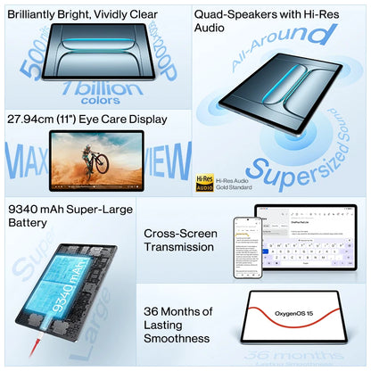 2025 OnePlus Pad Lite Global Version Tablet 11" Eye Care Display Quad Speakers 9340mAh Battery Bluetooth 5.4 OxygenOS 15