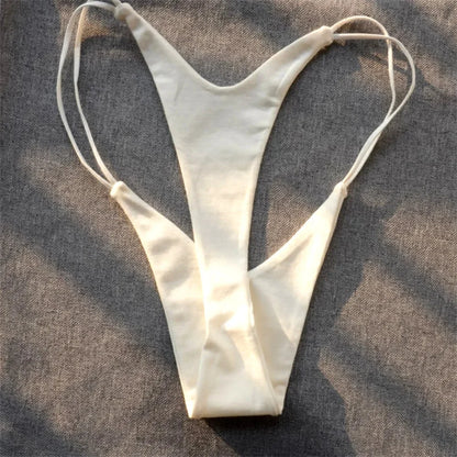 2PCS Sexy High Cut Double-layer Cotton Thong Women's Bikini Bottom Brief G-string Underwear with Elastic Thin Double Belt