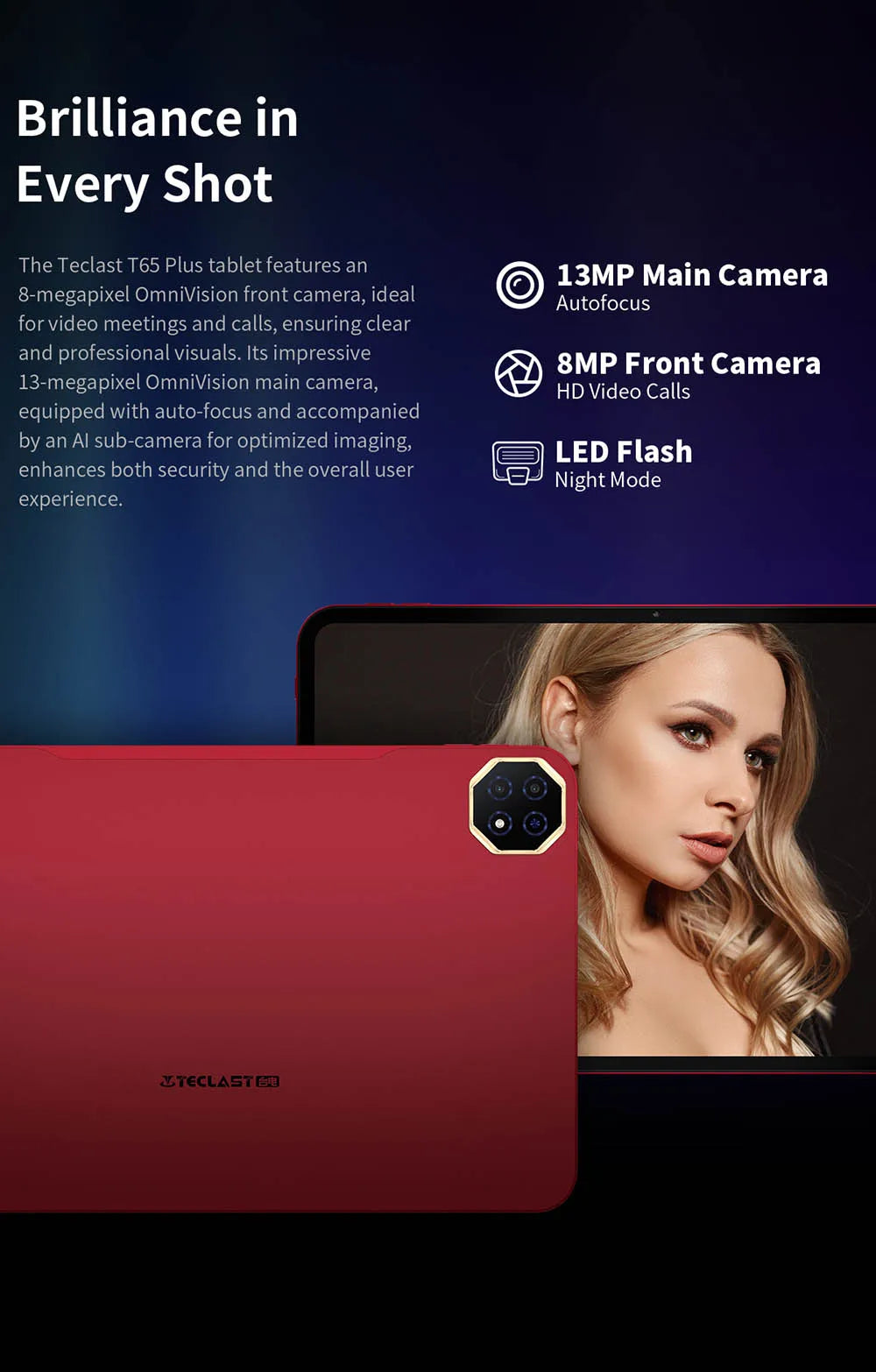 Teclast T65 Plus Android 15 Tablet 13.4" 120Hz IPS 20GB RAM(8GB+12GB) 256GB ROM 10000mAh Dual 4G TLE GPS 13MP AI Camera T65Plus