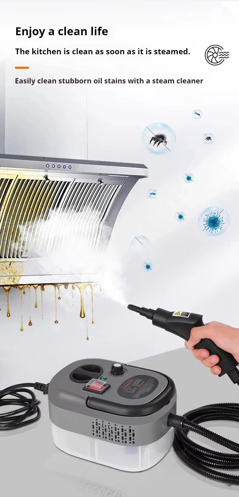 Steam Cleaner High Temperature Sterilization Air Conditioning Kitchen Hood Home /Car Steaming Cleaner 220V EU Plug