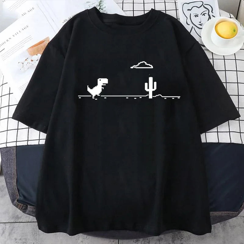 2025 Men's T-shirts Printed Dinosaur Cactus Funny Tops Summer Cotton T-shirt for Men Casual O-Neck Tee Shirts Streetwear Top
