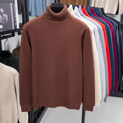Autumn Mens High Quality Knitted Turtleneck Sweater Slim Fit Long Sleeve Anti-pilling Pullover Solid Color Trend Men Streetwea