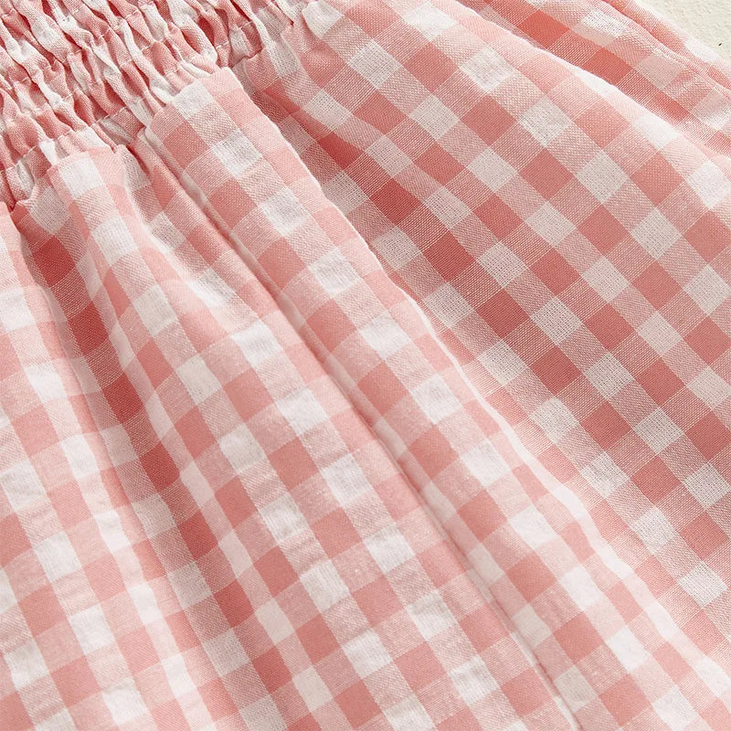 2025 Baby Girl Clothes Girl Cotton Overalls Ruffle Sleeve Strappy Gingham Checkered Romper Casual Loose Pants Outfit 0-4Y