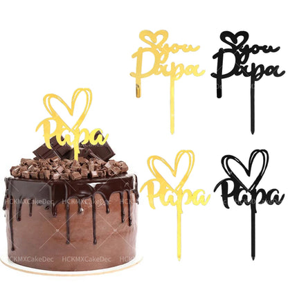 5pcs/1pc Gold Black Father's Day Acrylic Love You Papa Cake Topper for Father's Day Birthday Party DIY Cake Decoration Supplies