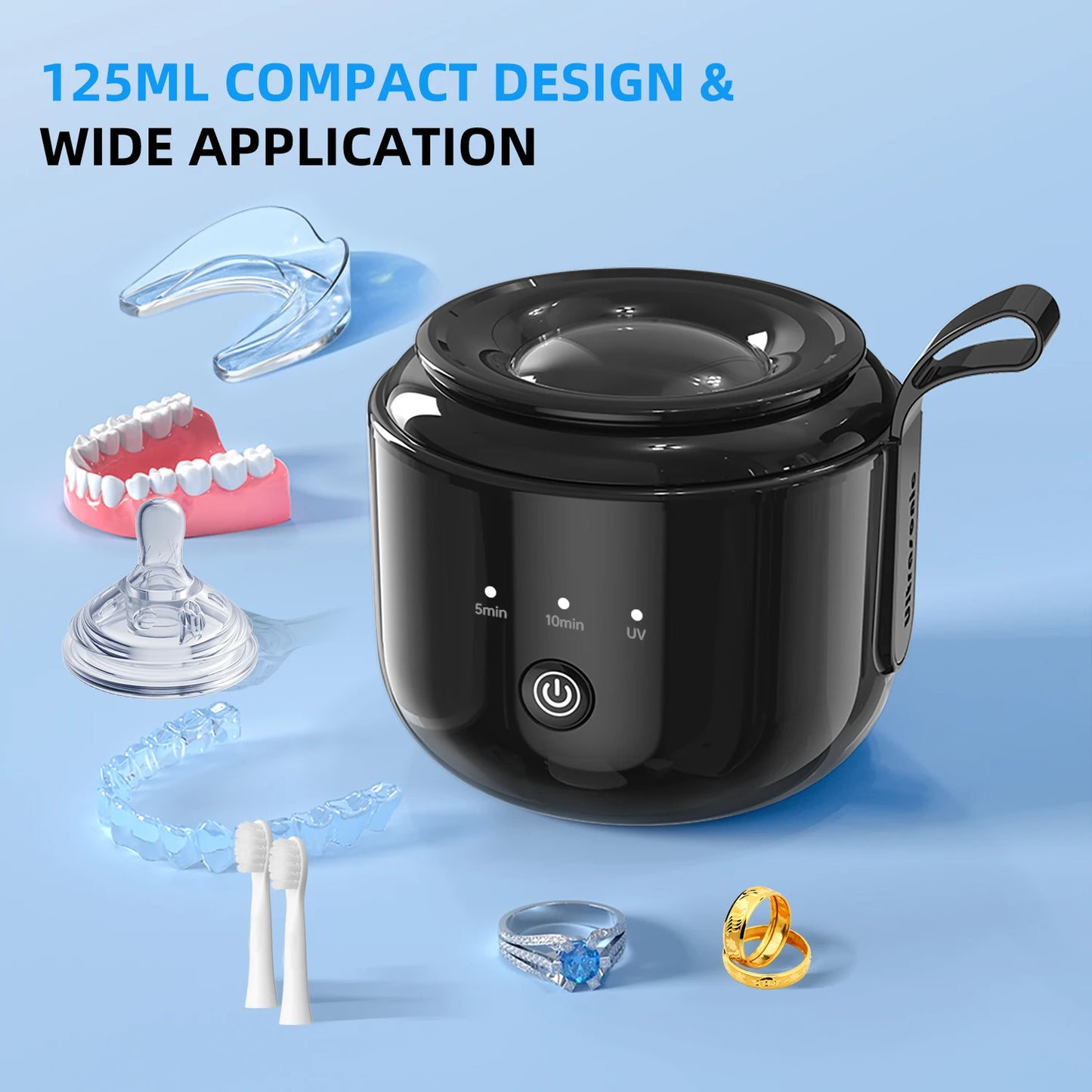 KUNPHY Dental Pod Ultrasonic Retainer Cleaner Machine 200ML with UV 3 Modes for Aligner Nightguard Mouth Guard Oral Dental Care