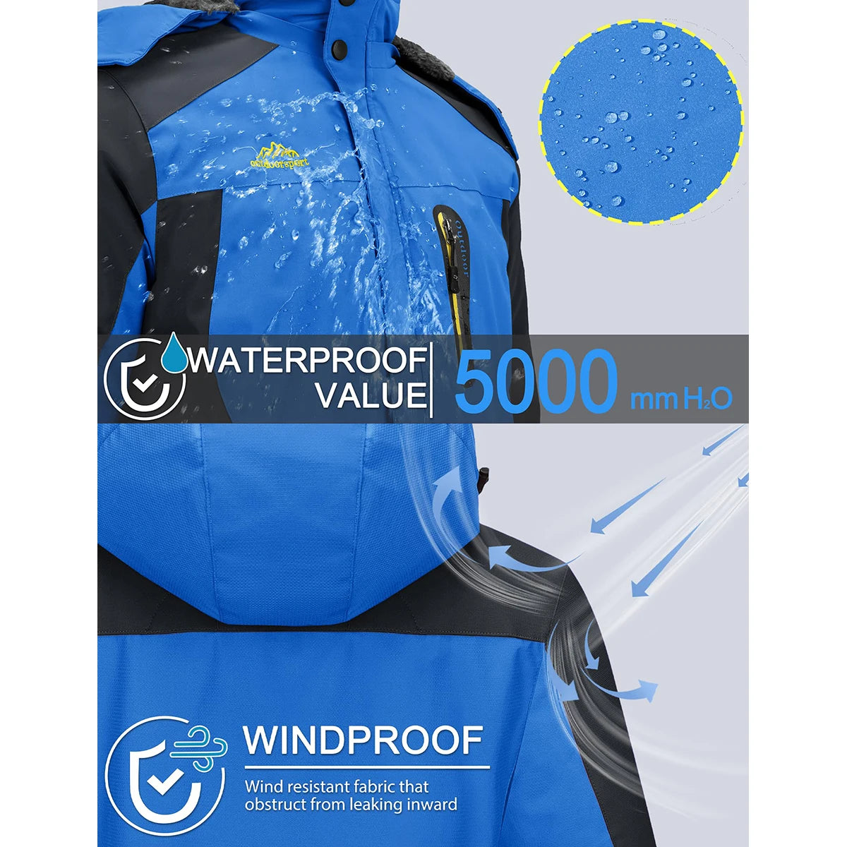 TACVASEN Men's Waterproof Ski Jacket Fleece Lining Warmth Parka Winter Snow Working Outdoors Hooded Coat Rain Shell Windbreaker