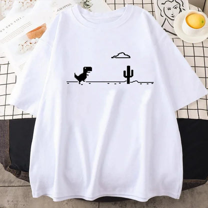 2025 Men's T-shirts Printed Dinosaur Cactus Funny Tops Summer Cotton T-shirt for Men Casual O-Neck Tee Shirts Streetwear Top