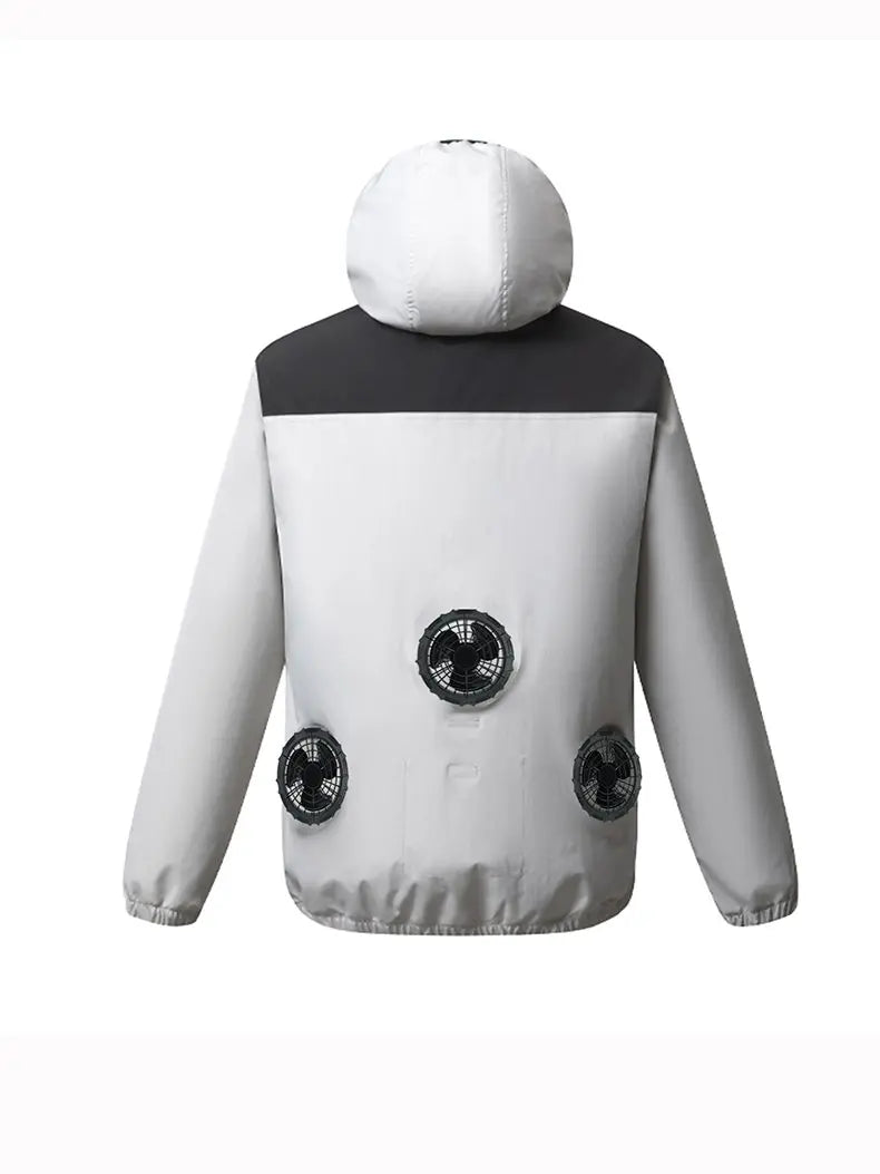Summer Cooling Jacket Men Hooded Fan Jacket Heat Resistant Fan Air Conditioner Clothes Breathable Outdoor Fishing Fan Workwear