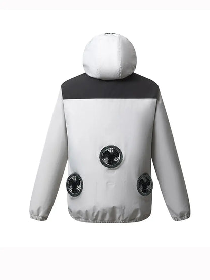 Summer Cooling Jacket Men Hooded Fan Jacket Heat Resistant Fan Air Conditioner Clothes Breathable Outdoor Fishing Fan Workwear