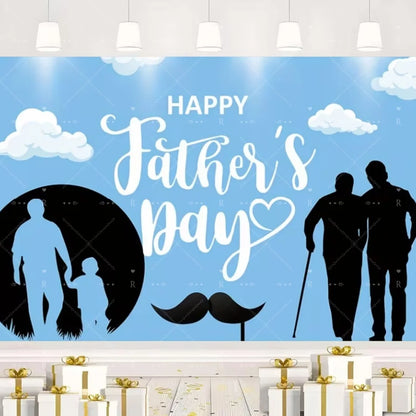 Happy Father's Day Family Party Decoration Background Feliz Día del Padre Golden Blue Balloon Backdrop for Man Tuxedo I Love Dad