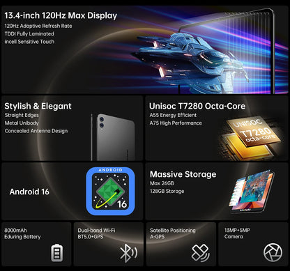 Teclast T65 13.4-inch 2K 120Hz Android 16 Tablets 128GB/ 256GB ROM Unisoc T7280 Octa-core 8000mAh Battery 4G Dual SIM Tablets