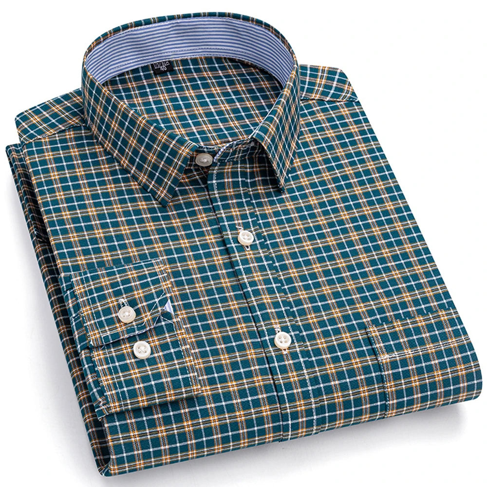 Men's Oxford Long Sleeve Shirt 100% Cotton Wrinkle Resistant & Breathable, Solid Plaid Striped Comfort Casual Button-down Shirts